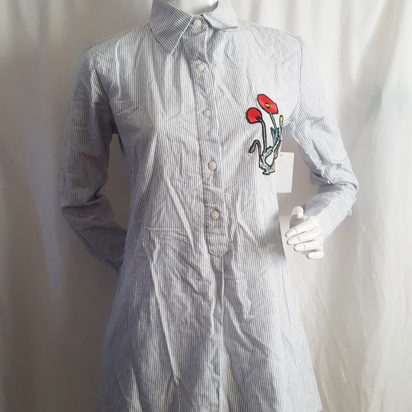 Sam Edelman Blue Striped Chemise with Red Floral Embroidery - Picture 2 of 7